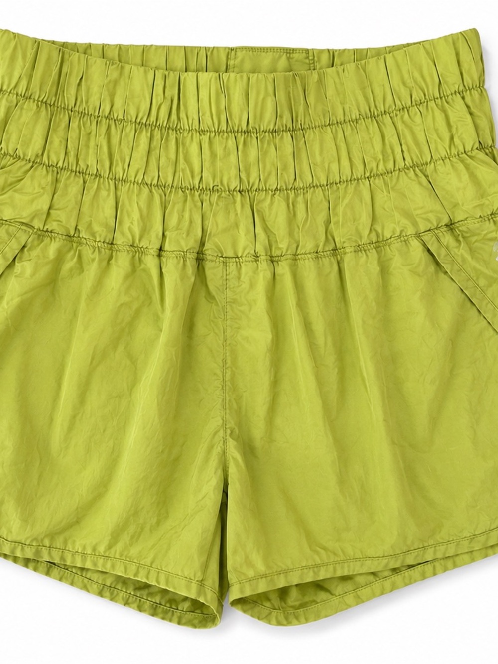 Free People Olive Green Smocked-Waist Athletic Shorts